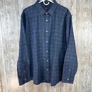 UNTUCKit Mens Button Up Shirt 3XL Gray Blue Windowpane Plaid 100% Cotton Flannel